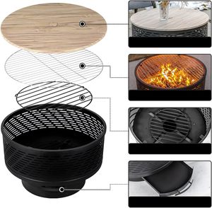 High Quality Wood Burning Fire Pits with Grill & Lid Fire Pit <b>Table</b> for Outside with Fire Poker Outdoor <b>Firepit</b> for BBQ - Product Image 3