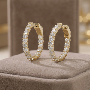 Boucles d'oreilles créoles symétriques en or jaune massif plaqué rhodium avec diamant naturel taille brillant de 2,5 carats, bijoux de luxe 14 carats - Product Image 1