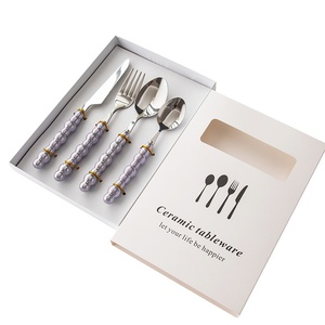 Juego de cubiertos de acero inoxidable con mango de cerámica perlada, cuchillo para carne, tenedor para postre, cuchara, para el hogar, restaurante, hotel. - Product Image 5