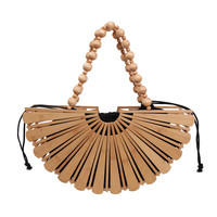 Sac à main tissé européen et américain 2026, style bohème, pour femme, ajouré, grande capacité, avec perles en bois, sac de plage