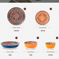 Service de table en céramique de style marocain, couleurs mélangées, collection bohème pour la maison, bols et assiettes, ensemble d'assiettes et de bols en céramique imprimés
