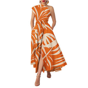 Vestidos Casuales Modernos para Mujer, Elegantes Vestidos Largos sin Mangas con Cordones, <span class=keywords><strong>Vestido</strong></span> <span class=keywords><strong>de</strong></span> Verano con Estampado y un Hombro Descubierto para Mujer - Product Image 4