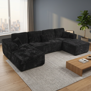 Canapé modulaire de luxe nordique moderne en tissu, ensemble de canapés sectionnels en U avec chaise longue inclinable pour appartement, centre commercial, chambre, salon, salle de sport, école - Product Image 3