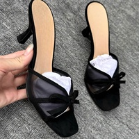 Nouvelles mules d'été 2026 pour femmes, noires, à bout carré, antidérapantes, avec nœud et talon verre à vin, à enfiler, à bout ouvert