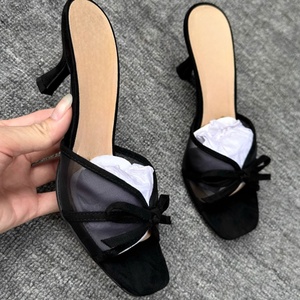 Nouvelles mules d'été 2026 pour femmes, noires, à bout carré, antidérapantes, avec nœud et talon <span class=keywords><strong>verre</strong></span> à vin, à enfiler, à bout ouvert - Product Image 4