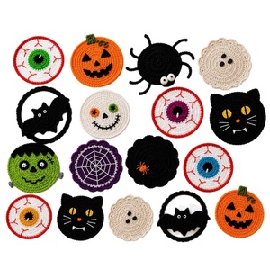 Sous-verres en crochet faits main pour Halloween, motifs citrouille, fantôme, monstre, en <span class=keywords><strong>laine</strong></span>, résistants à la chaleur, décoration de table de fête, fantaisie, pour l'international - Product Image 4