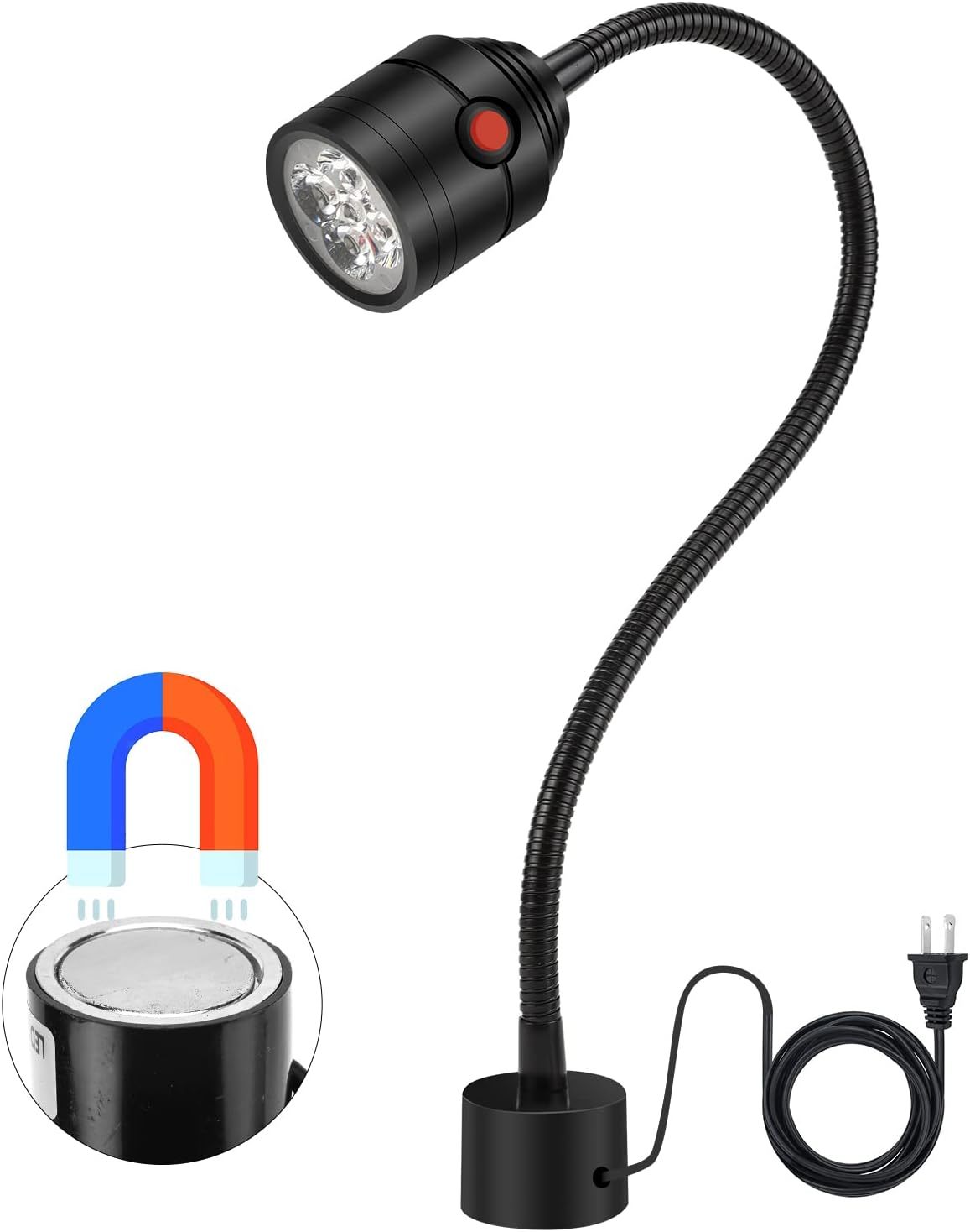 Magnetic Work Light: LED Machine Light with Flexible Gooseneck & Magnetic Base, Shop Tool Lamp for Lathe, Workbench