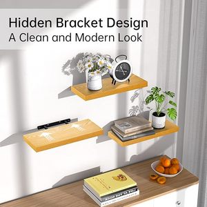 Prateleiras flutuantes para parede rústica sólida Live-Edge Prateleiras de parede de madeira resistentes com suportes invisíveis, conjunto de <span class=keywords><strong>2</strong></span> para casa - Product Image 5