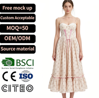 Vestido Midi Corsé Floral Vintage con Tirantes Finos, Ribete de Encaje, Lazo Rosa y Falda con Volantes Escalonados, Estilo Dulce Cottagecore para Fiesta de Verano para Mujer