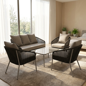 Ensemble de meubles de salon de jardin résistant aux intempéries, tendance, pour terrasse et bord de piscine, avec table centrale en verre - Product Image 5