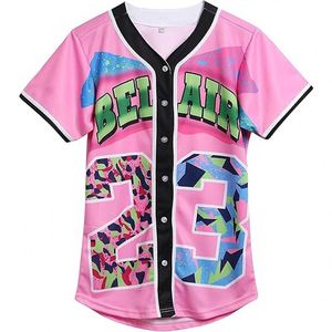 Factory Wholesale Youth and Adult Button <b>Down</b> Custom Blank Pink Baseball Shirt - Product Image 1