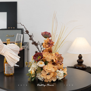 Arrangement floral artificiel de luxe en soie, thème automne, lys et roses, centre de table pour dîners/banquets et fêtes d'anniversaire - Product Image 3