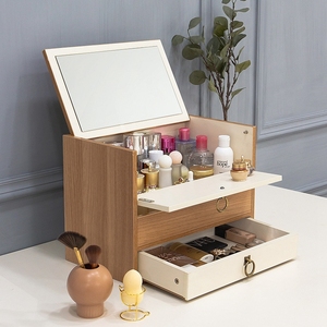 Q & N muebles modernos de madera pequeños Organizadores de tocador dormitorio <span class=keywords><strong>pequeño</strong></span> tocador gabinete de maquillaje con cajones de almacenamiento y espejo - Product Image 1