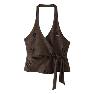 PB&ZA Mujer 2026 Verano Nueva Moda Blusas sin Mangas con Lentejuelas Bordadas Vintage Halter Sin Espalda Camisolas Chic para Mujer - Product Image 1