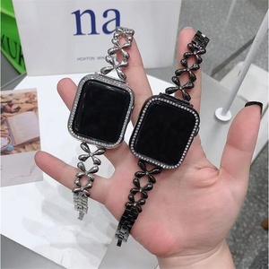 Correa de reloj de hierba de la suerte brillante a la moda para Iwatch 8 7 6 5 SE 4 correa de acero inoxidable para Apple <span class=keywords><strong>Watch</strong></span> Band 40mm 41mm 44mm 45mm