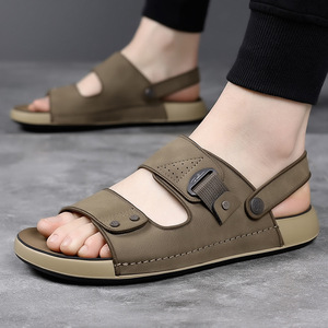 Pu Leather Slide <b>Sandals</b> For Men Massage Design Pvc Outsole <b>Comfortable</b> Summer Wear - Product Image 1