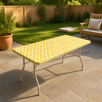 Nappe jetable rectangulaire en PEVA avec bord élastique tissé à rubans jaunes et blancs, motif losanges, pour événements et repas