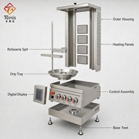 Machine à shawarma au gaz entièrement automatique, 4 brûleurs, gril vertical en acier inoxydable avec rotation automatique pour restaurant