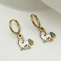 Pendientes de aro chapados en oro esmaltados con bonitos animales dinosaurio delfín elefante mono búho conejo colgante oro Huggie pendientes de aro