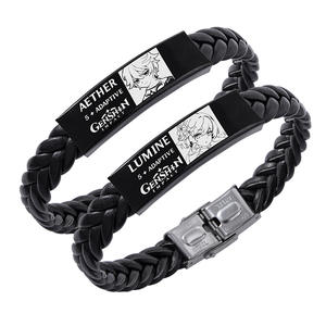 Project <span class=keywords><strong>Genshin</strong></span> Impact Character Periférico Cuero Negro Acero inoxidable Codo Pulseras ajustables Brazaletes para hombres Mujeres - Product Image 1