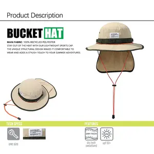 [Waterproof Foldable] Wide Big Brim Plain Boonie Hunting Fishing Safari Sun Hat Custom Bucket Hats With Removable String