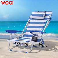 Chaise de plage portable WOQI, capacité de 331 lb, dossier réglable à 4 positions, 2 poches latérales, barre porte-serviettes