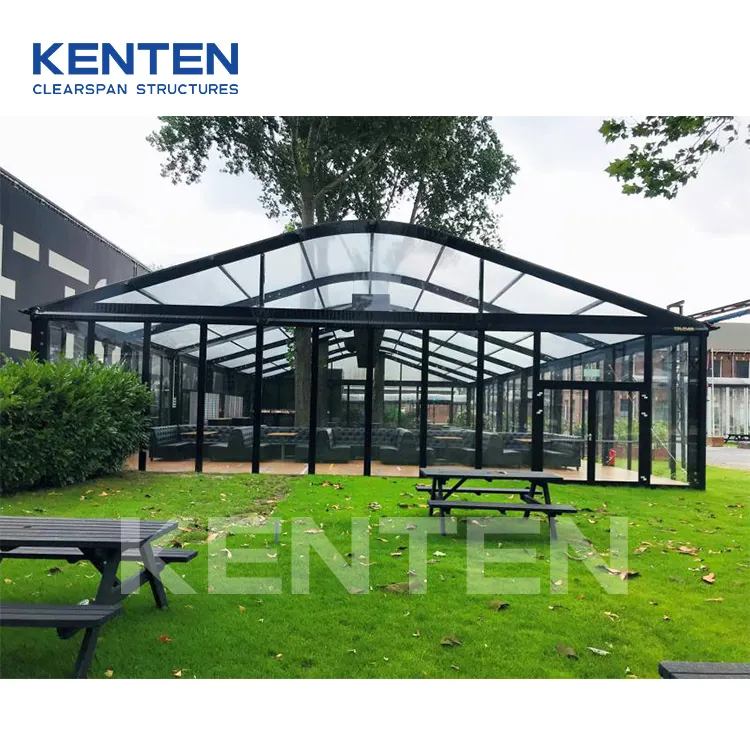 Outdoor large aluminum arch frame clear top span wedding party tent stretch black frame glass marquee canopy tents for events