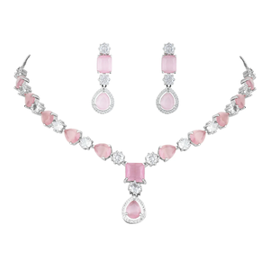 Fashionable Silver Plated Cubic Zirconia Necklace with Dazzling American Diamond Drop Earrings <b>Jewellery</b> <b>Set</b> for <b>Women</b> Gift - Product Image 6