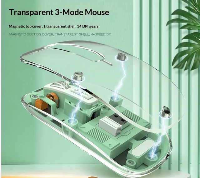 Private Model Transparent Wireless for 2.4G Three-mode Optical Programmable Right-Handed Gaming Mouse 5 Buttons Silent