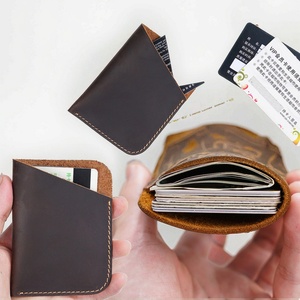 Customized Crazy Horse Leather Card Holder Wallet Handmade Mini Coin Purse with Hand Stitch Credit Card Sleeve Genuine Leather - Product Image 3