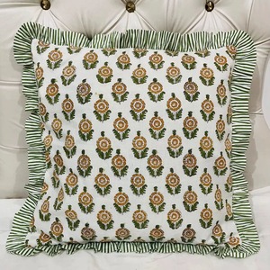 Ruffle <b>Throw</b> <b>Pillow</b> Covers Block Print Farmhouse Floral Hidden Zipper Boho <b>Pillow</b> Case or Cute Outdoor <b>Pillow</b> Case - Product Image 1