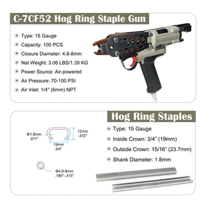 <span class=keywords><strong>Agrafeuse</strong></span> pneumatique industrielle WOODPECKER C-7CF52, pistolet à agrafes pour anneaux de fer, calibre 15, couronne de 3/4 pouce, diamètre de fermeture de 4,8-8 mm, corps en aluminium - Product Image 4
