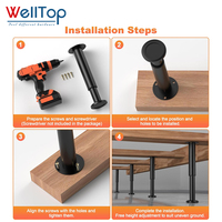 Pied de canapé métallique réglable WELLTOP pour mobilier d'hôpital et de salle à manger - Armoire, lit, chaise, table - Installation facile