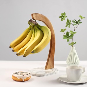 Support à bananes incurvé en bois avec base en marbre, support de rangement minimaliste pour fruits de cuisine, base en bois - Product Image 1
