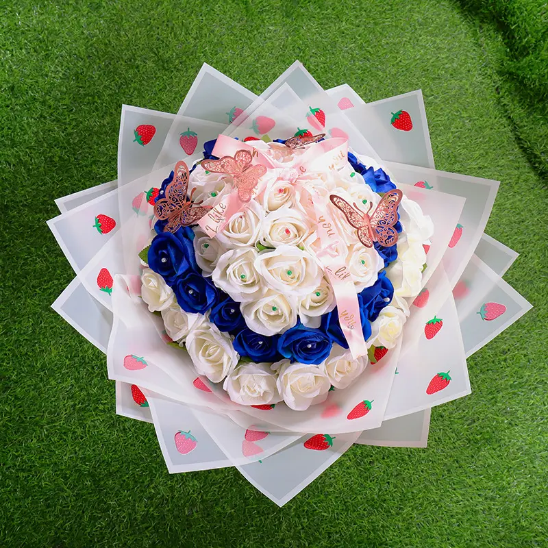 New strawberry design brand packaging floral paper flower waterproof flower wrapping paper