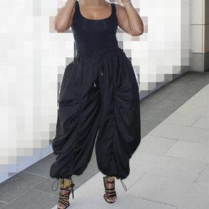 Moda Hip Hop Streetwear Sexy Casual deportes cordón bolsillo holgado pierna ancha Jogger pantalones Cargo Pantalones de mujer - Product Image 2