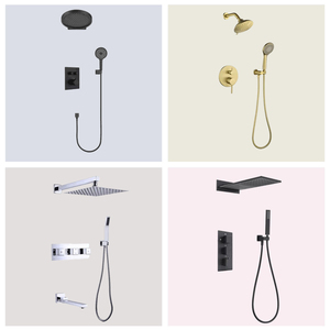 Ensemble de <span class=keywords><strong>douche</strong></span> mural thermostatique en laiton massif, finition laiton poli, avec douchette pluie encastrée et <span class=keywords><strong>mitigeur</strong></span> de <span class=keywords><strong>douche</strong></span> simple intégré à 3 sorties - Product Image 5
