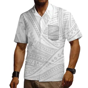 大码男式衬衫印花夏威夷部落白色合身男式沙滩衬衫萨摩亚纹身设计定制短袖办公衬衫