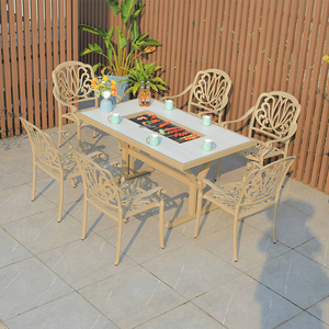 Mesa Rectangular Portátil <span class=keywords><strong>para</strong></span> <span class=keywords><strong>Patio</strong></span> con 6 Sillas Apilables, Cómoda Parrilla Coreana de Aluminio Fundido <span class=keywords><strong>para</strong></span> Exteriores, <span class=keywords><strong>Patio</strong></span>, Almacén, Hotel - Product Image 4