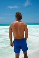 Shorts de bain pour hommes en tissu recyclé, résistants à l'eau, avec taille élastique et cordon de serrage, poches latérales, couleur unie/imprimé, séchage rapide