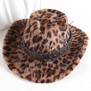 Sombrero Vaquero con Estampado de Leopardo ZhenXi, Talla M56-58cm, Forrado de Felpa, Cálido para Otoño e Invierno - Product Image 2