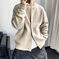 Cardigan en acrylique tricoté pour homme, style hiver, couleur unie, anti-plis, manches longues, col rond épais, veste pull élégante