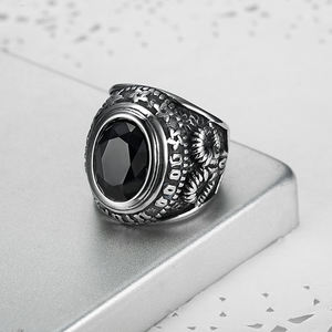 Joyería de Satán Vintage personalizada, anillo de acero inoxidable 3D gótico satánico, cabeza de cabra, masónico, todos los ojos, con piedra de ágata negra - Product Image 3