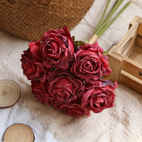 Rose artificielle fleurs séchées tête soie brûler bord bouquet de fleurs Bulgarie Rose fleur de mariage artificielle