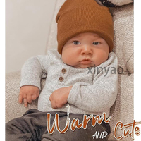 Gorro de punto de doble capa con logotipo personalizado para bebé, gorros gruesos cálidos de invierno, gorros diarios con puños para niños, gorro de reloj, cuidado del cabello multiusos