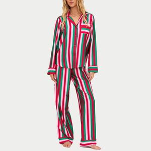 Conjunto de Pijama de Pantalones Largos para <span class=keywords><strong>Mujer</strong></span>, Elegante, Casual, Personalizado con Estampado Frontal, de Lyocell, Suave, Transpirable y Brillante - Product Image 1