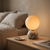 Lampe de table en marbre naturel, globe rond, lampe de chevet, lumière d'ambiance chaude vintage nordique pour chambre à coucher, salon