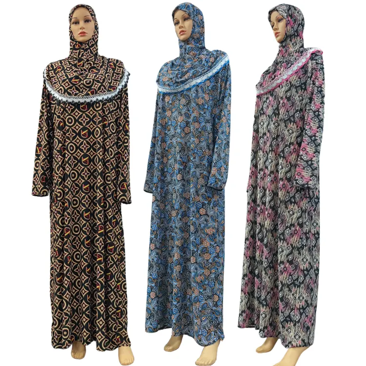 Un pezzo 100% poliestere preghiera abbigliamento musulmano allentato con cappuccio Maxi vestito islamico Hijab Abaya Khimar Umrah signore Dubai arabo Robe