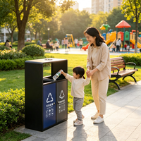 Venta Directa de Fábrica, Bote de Basura de Acero Inoxidable de 74L con Doble Compartimento, Bote de Basura de Acero Inoxidable para Lugares Públicos con Cenicero