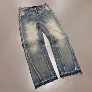 Jeans en denim bleu vintage personnalisés pour hommes, effet délavé, coupe courte, style baggy - Product Image 2
